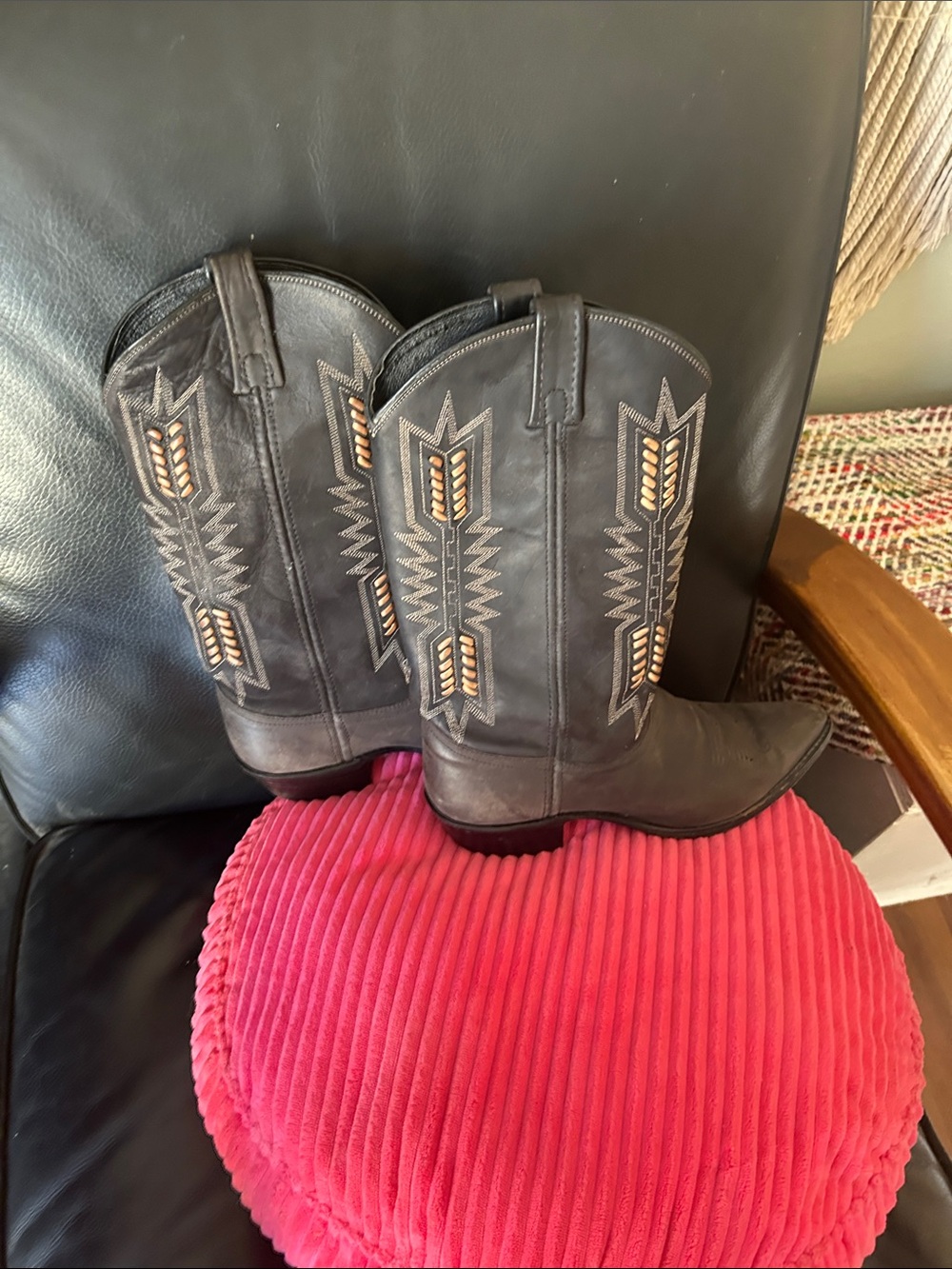Dan Post Black Leather Western Boots with Tan Stitching
